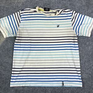 Southpole T-Shirt Mens‎ XL White Blue Striped Short Sleeve Streetwear Y2K